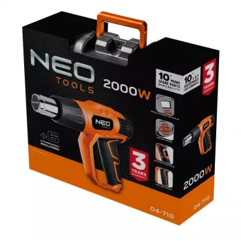 NEO TOOLS Karstā gaisa pistole 2000W ar LCD displeju, 50°C un 70-600°C, 4 sprauslas, skrāpis, transportēšanas soma