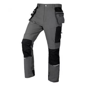 NEO TOOLS Mix&Match 4-Way Stretch darba bikses ar kabatām instrumentiem, Cordura pastiprinātas, pelēkas/melnas, XL izmērs