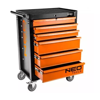 NEO Tools Darbnīcas skapis ar 6 atvilktnēm, 280 kg kopējā slodze, slēdzams, lodīšu gultņu slīdnes, pretapgāšanās, 4 riteņi, tērauds