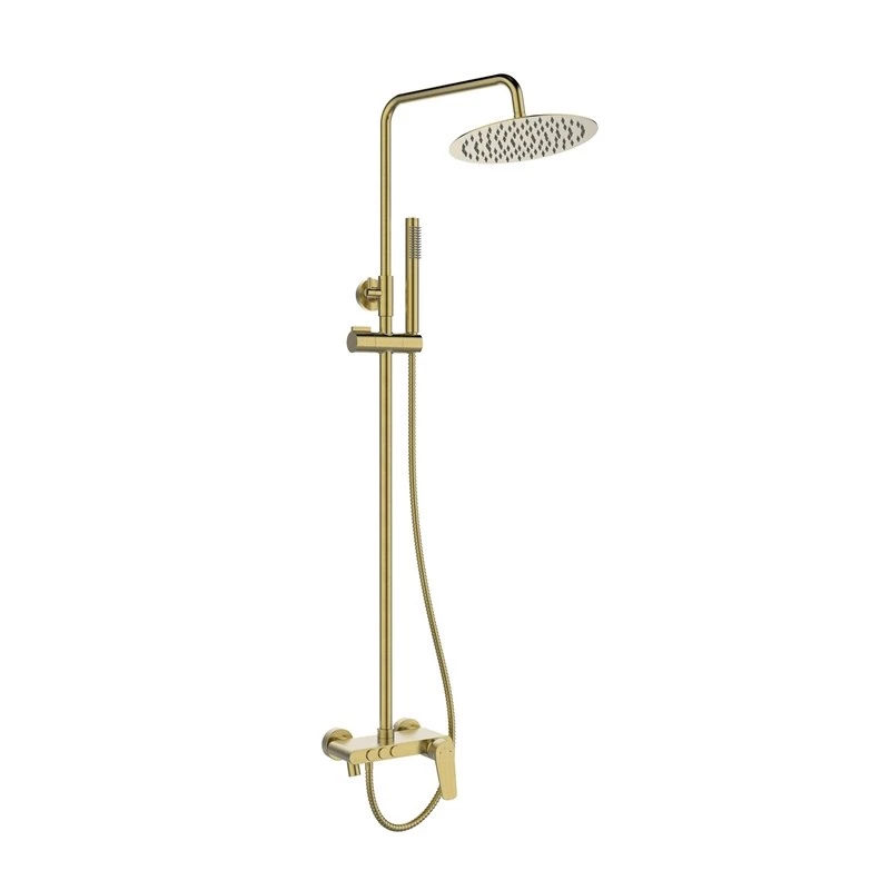 Nestos Brushed Gold Single-Lever Shower Set with Rain Shower Head and Hand Shower