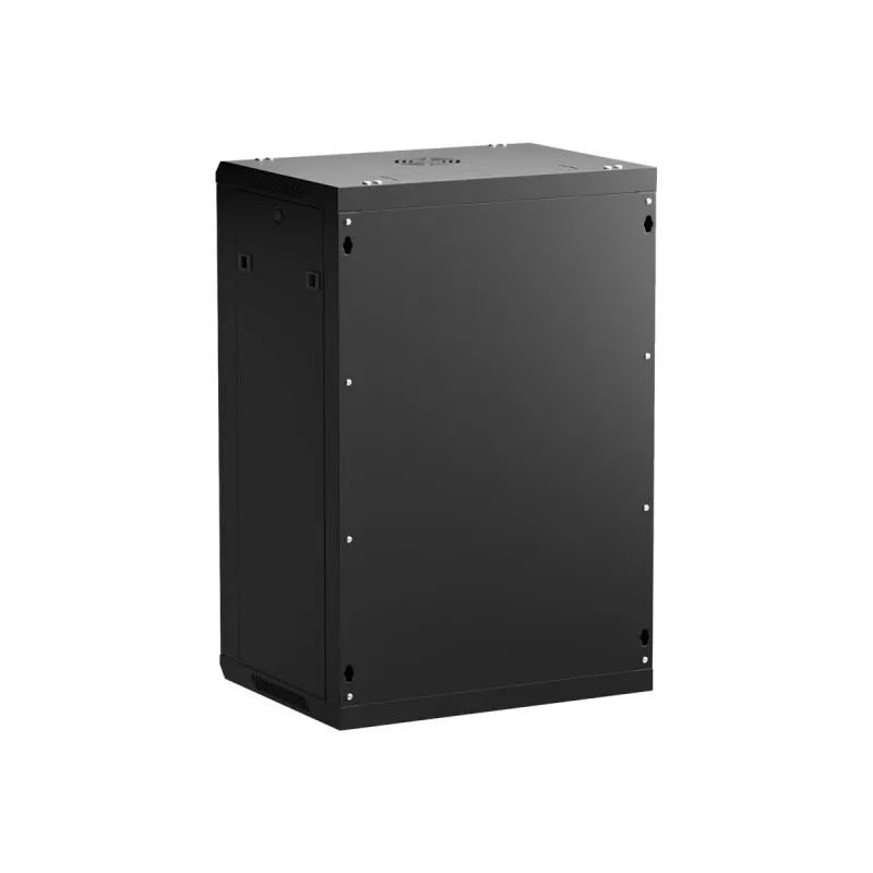 NETRACK 019-180-645-022 Sienas/piekarināmais skapis 19 inch 18U 450mm Stikla durvis Melns Noņemami sānu paneļi