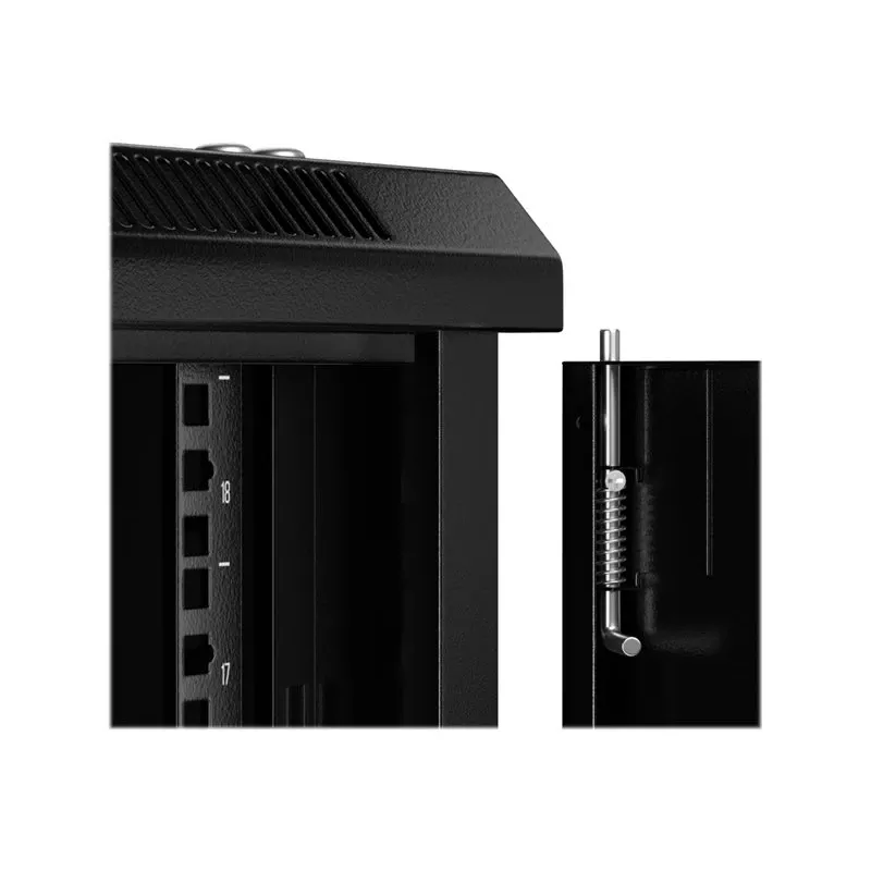 NETRACK 019-180-645-022 Sienas/piekarināmais skapis 19 inch 18U 450mm Stikla durvis Melns Noņemami sānu paneļi