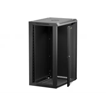 NETRACK 019-180-645-022 Sienas/piekarināmais skapis 19 inch 18U 450mm Stikla durvis Melns Noņemami sānu paneļi