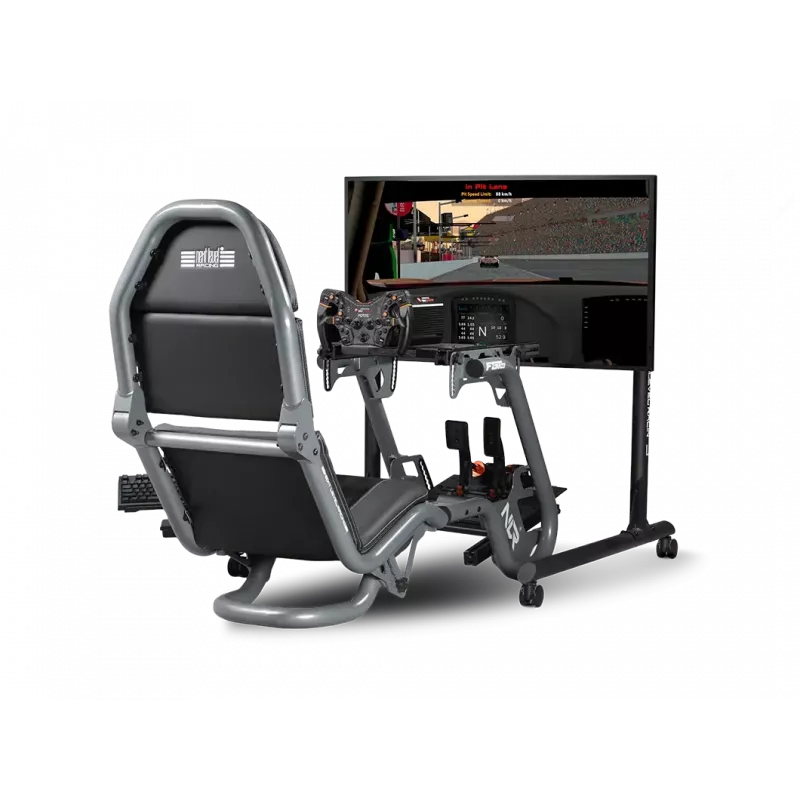 Next Level Racing Grīdas statīvs - apaļa caurule, brīvi stāvošs viena monitora statīvs - līdz 65 collām - augstuma regulēšana, slīpums - maksimālā svara ietilpība 50 kg - melns