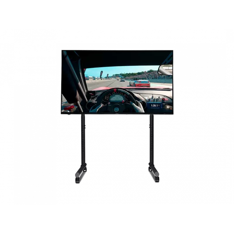 Next Level Racing Grīdas statīvs - apaļa caurule, brīvi stāvošs viena monitora statīvs - līdz 65 collām - augstuma regulēšana, slīpums - maksimālā svara ietilpība 50 kg - melns