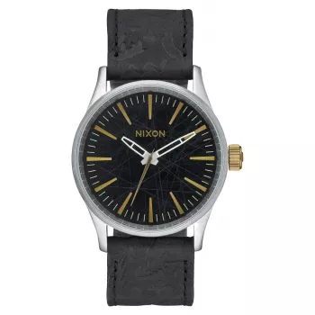 NIXON A377-2222-00 Vīriešu 38mm Nerūsējošā tērauda pulkstenis ar melnu ciparnīcu un seglu ādas siksniņu