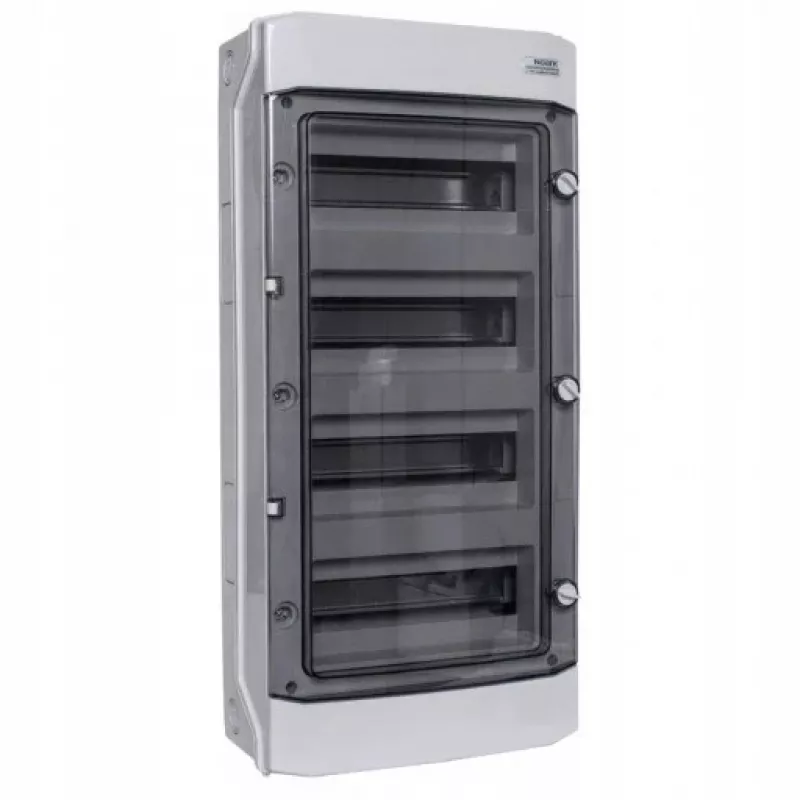 NOARK Surface-Mounted Plastic Enclosure, IP65, 4 Rows, 48 Modules, Transparent Door, Grey