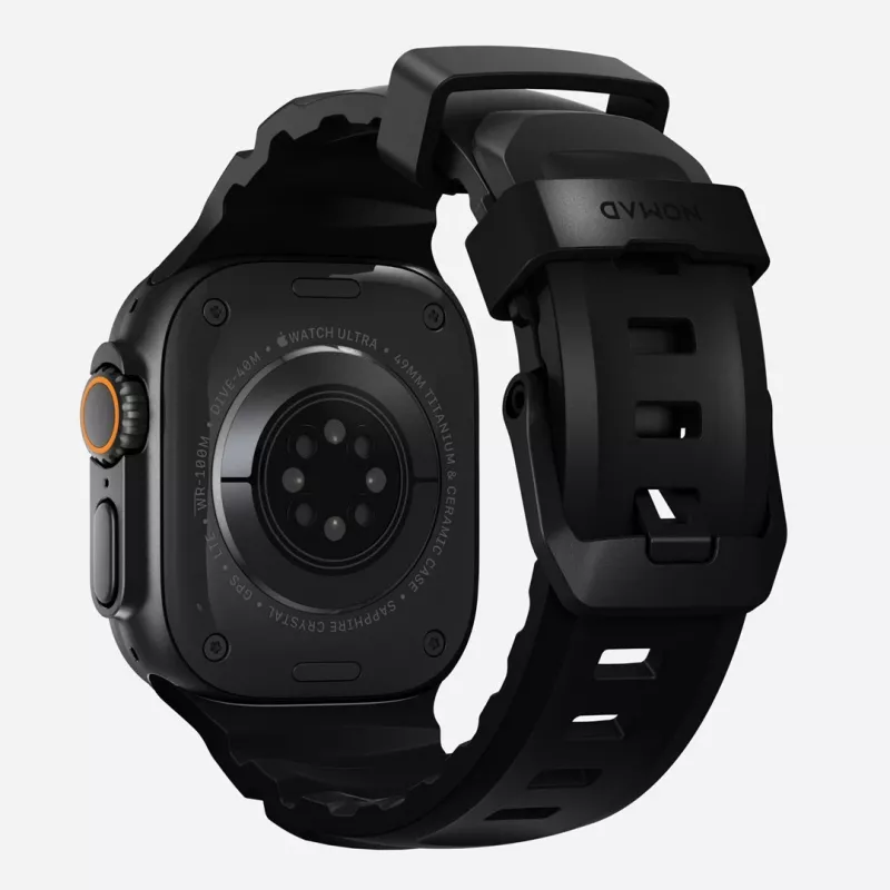 NOMAD Rocky Point Band Apple Watch 46mm/49mm ar FKM un titānu (Carbon Black, Black Hardware)