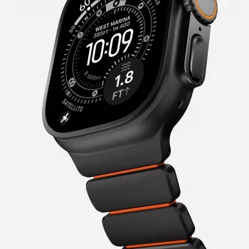 NOMAD Stratos Band - Titāna aproce Apple Watch 49mm ar FKM (Melnais titāns, Ultra oranžs FKM)