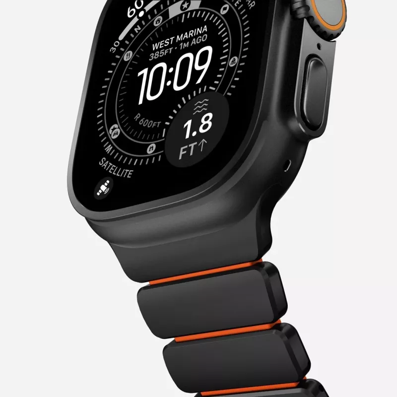 NOMAD Stratos Band - Titāna aproce Apple Watch 49mm ar FKM (Melnais titāns, Ultra oranžs FKM)