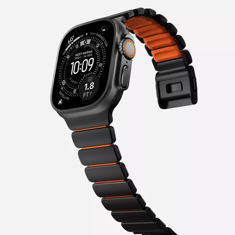 NOMAD Stratos Band - Titāna aproce Apple Watch 49mm ar FKM (Melnais titāns, Ultra oranžs FKM)