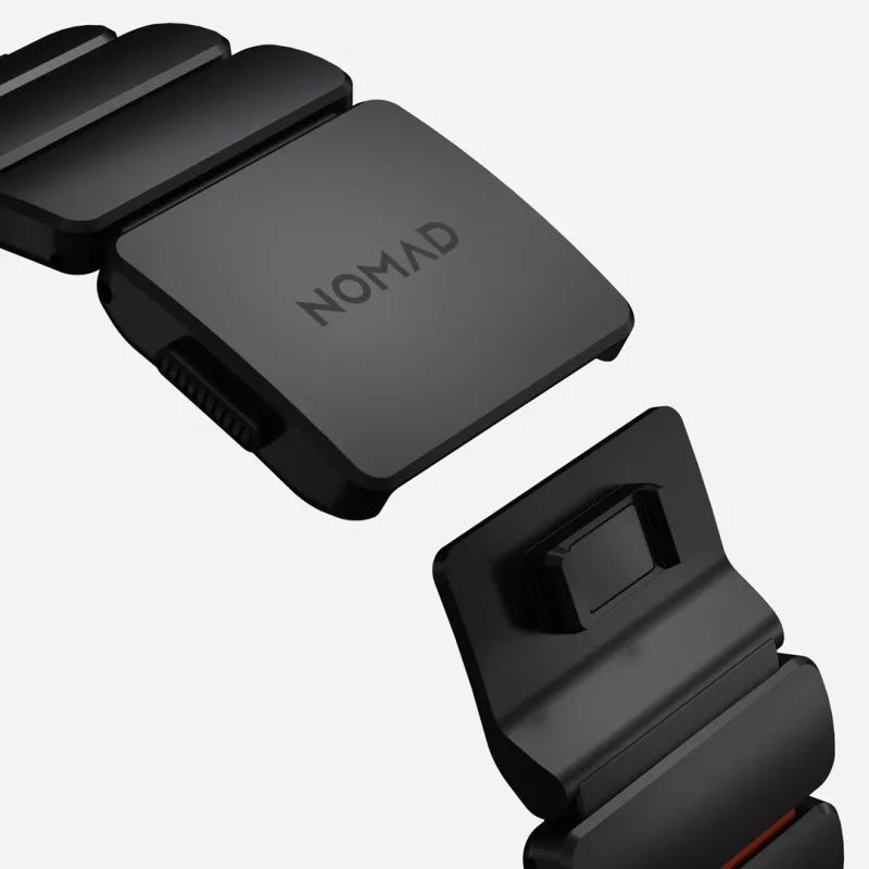 NOMAD Stratos Band - Titāna aproce Apple Watch 49mm ar FKM (Melnais titāns, Ultra oranžs FKM)
