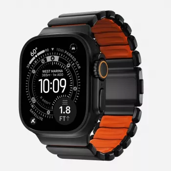 NOMAD Stratos Band - Titāna aproce Apple Watch 49mm ar FKM (Melnais titāns, Ultra oranžs FKM)