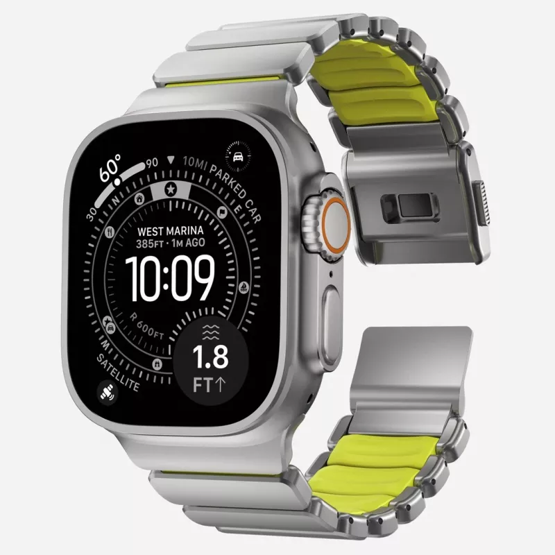 NOMAD Stratos Band - Titāna aproce Apple Watch 49mm ar FKM (Dabīgais titāns, Volt FKM)