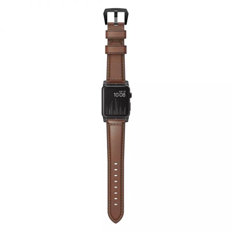 NOMAD Traditional Band - Horween ādas siksniņa Apple Watch 46mm/49mm, rūsgani brūna, melna aparatūra