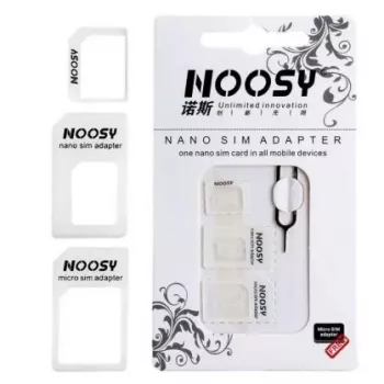 Noosy NS-SIM-WH SIM kartes adapteru komplekts balts (Nano/Micro uz Micro/Standard, 3 adapteri + izņemšanas tapa)