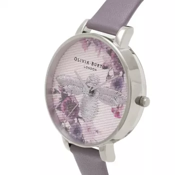 Olivia Burton Enchanted Garden sieviešu pulkstenis OB16EM05 - 38mm rozā zelta nerūsējošā tērauda korpuss, balts ziedu ciparnīca, ūdeļpelēka ādas siksniņa