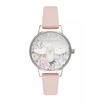 OLIVIA BURTON Sieviešu Celestial kvarca pulkstenis 30 mm rozā zelta nerūsējošais tērauds pelēka āda OB16GH09