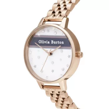 OLIVIA BURTON Sieviešu Celestial pulkstenis OB16VS06 - 34mm rozā zelta nerūsējošā tērauda korpuss, pelēka ādas siksniņa, kvarca analogs