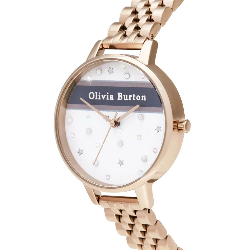 OLIVIA BURTON Sieviešu Celestial pulkstenis OB16VS06 - 34mm rozā zelta nerūsējošā tērauda korpuss, pelēka ādas siksniņa, kvarca analogs