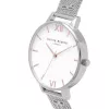 Olivia Burton Sieviešu Enchanted Garden Pulkstenis OB16ES10 - 38mm Rožu Zelta Nerūsējošā Tērauda Korpuss, Balts Ziedu Ciparnīca, Pelēka Ādas Siksniņa