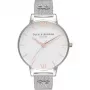 Olivia Burton Sieviešu Enchanted Garden Pulkstenis OB16ES10 - 38mm Rožu Zelta Nerūsējošā Tērauda Korpuss, Balts Ziedu Ciparnīca, Pelēka Ādas Siksniņa