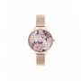 Olivia Burton Sieviešu Lucky Bee Pulkstenis OB16LP01 - 34mm Rožu Zelta Korpuss, Balts Ciparnīca, Pelēka Ādas Siksniņa