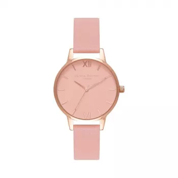 Olivia Burton Sieviešu Midi Dial Pulkstenis OB16MD77 - 30mm Rožu zelta PVD pārklājuma nerūsējošā tērauda korpuss, Pelēka ādas siksniņa, Pelēks ciparnīca