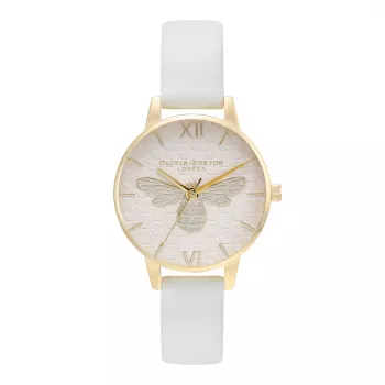 Olivia Burton Sieviešu Pulkstenis OB16FB24 - 30mm Balts Ziedu Ciparnīca, Sārti Rozā Ādas Siksniņa