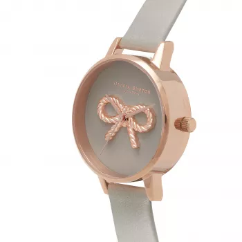 Olivia Burton Sieviešu Pulkstenis OB16VB04 Rozā Zelts Nerūsējošais Tērauds ar Baltu Ciparnīcu un Pelēku Vegānu Ādas Siksniņu