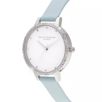 Olivia Burton Sieviešu Rainbow Bee Pulkstenis OB16RB19 - 34mm Roze Zelts & Pelēka Āda
