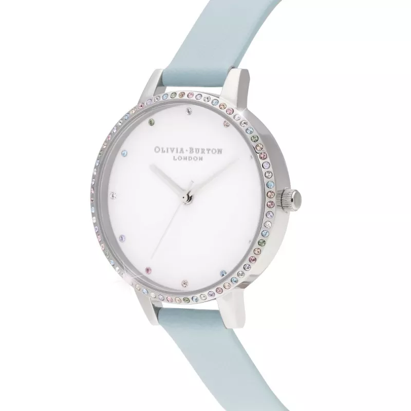 Olivia Burton Sieviešu Rainbow Bee Pulkstenis OB16RB19 - 34mm Roze Zelts & Pelēka Āda