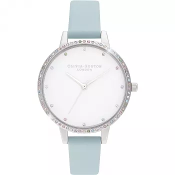Olivia Burton Sieviešu Rainbow Bee Pulkstenis OB16RB19 - 34mm Roze Zelts & Pelēka Āda