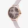 Olivia Burton Sieviešu Sparkle Bee Pulkstenis OB16SP15 - 34 mm Nerūsējošā tērauda korpuss, Pelēka ādas siksniņa, Balts/Sudraba ciparnīca