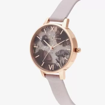 Olivia Burton Sieviešu Sparkle Bee Pulkstenis OB16SP15 - 34 mm Nerūsējošā tērauda korpuss, Pelēka ādas siksniņa, Balts/Sudraba ciparnīca