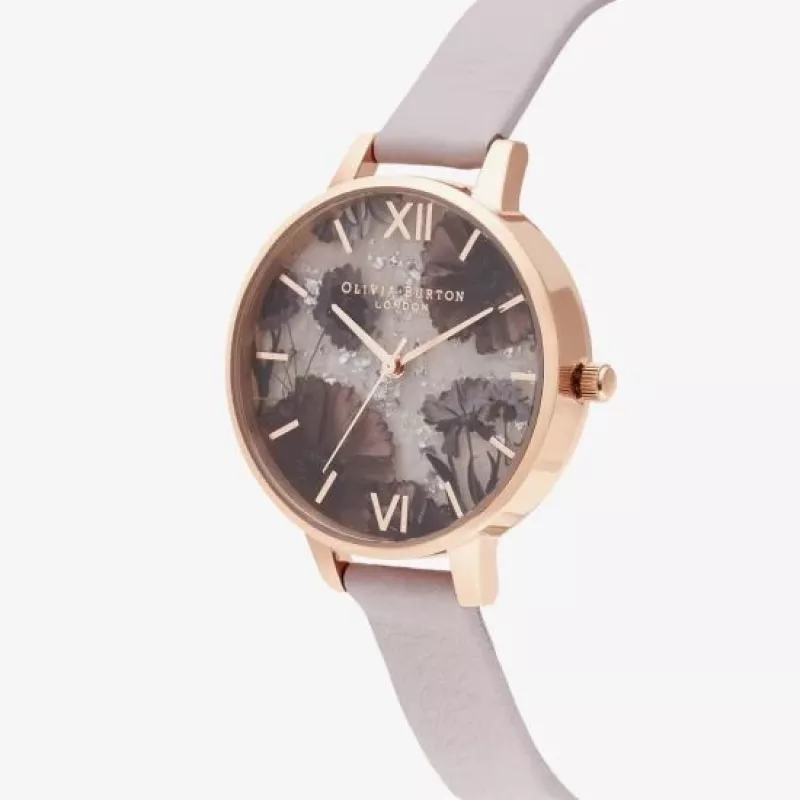 Olivia Burton Sieviešu Sparkle Bee Pulkstenis OB16SP15 - 34 mm Nerūsējošā tērauda korpuss, Pelēka ādas siksniņa, Balts/Sudraba ciparnīca