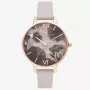 Olivia Burton Sieviešu Sparkle Bee Pulkstenis OB16SP15 - 34 mm Nerūsējošā tērauda korpuss, Pelēka ādas siksniņa, Balts/Sudraba ciparnīca