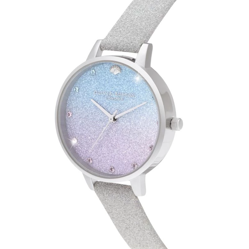 Olivia Burton sieviešu Sparkle Floral pulkstenis OB16US49 - 34mm rozā zelta toņa nerūsējošā tērauda korpuss, pelēka ādas siksniņa, balts ciparnīca ar ziedu rakstu