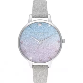 Olivia Burton sieviešu Sparkle Floral pulkstenis OB16US49 - 34mm rozā zelta toņa nerūsējošā tērauda korpuss, pelēka ādas siksniņa, balts ciparnīca ar ziedu rakstu