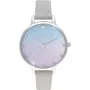 Olivia Burton sieviešu Sparkle Floral pulkstenis OB16US49 - 34mm rozā zelta toņa nerūsējošā tērauda korpuss, pelēka ādas siksniņa, balts ciparnīca ar ziedu rakstu