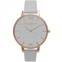 Olivia Burton Sieviešu Pulkstenis OB15BD61 38mm Nerūsējošā Tērauda Korpusā Balts Ziedu Ciparnīca Pelēka Ādas Siksniņa
