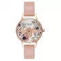 Olivia Burton Sieviešu Pulkstenis OB16AM101 30mm Roze Zelta Krāsas Nerūsējošā Tērauda Korpusā Pelēka Ādas Siksniņa
