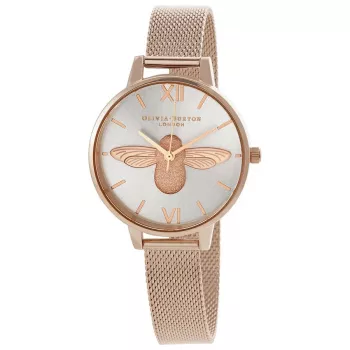 Olivia Burton Sieviešu Pulkstenis OB16AM161 34mm Rožu Zelta Nerūsējošā Tērauda Korpuss Pelēka Ādas Siksniņa Abstrakts Ziedu Ciparnīca