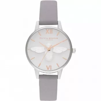 OLIVIA BURTON Sieviešu pulkstenis OB16AM163 - 30mm nerūsējošā tērauda korpuss, balts ciparnīca, pelēka ādas siksniņa
