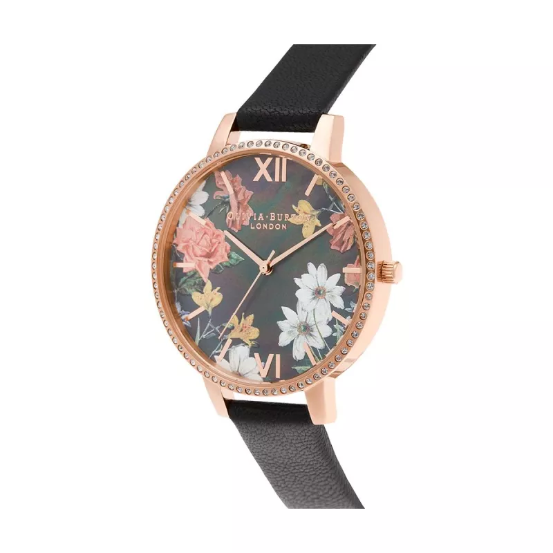 OLIVIA BURTON Sieviešu pulkstenis OB16BF31 38mm Rožu zelta nerūsējošais tērauds Pelēka āda