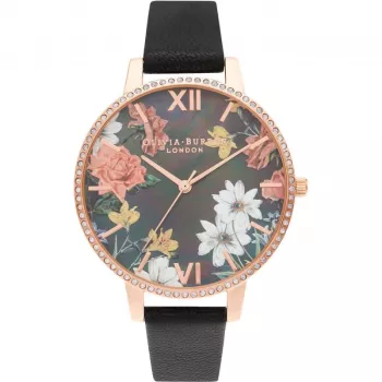 OLIVIA BURTON Sieviešu pulkstenis OB16BF31 38mm Rožu zelta nerūsējošais tērauds Pelēka āda