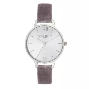 OLIVIA BURTON Sieviešu pulkstenis OB16DE04 34 mm Rožu zelta nerūsējošā tērauda korpuss Pelēka ādas siksniņa Kvarca analogs