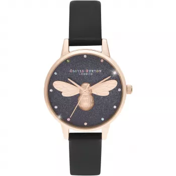 Olivia Burton Sieviešu Pulkstenis OB16FB13 (30 mm) - Roze Zelta Tonis, Pelēka Āda, Ziedu Ciparnīca