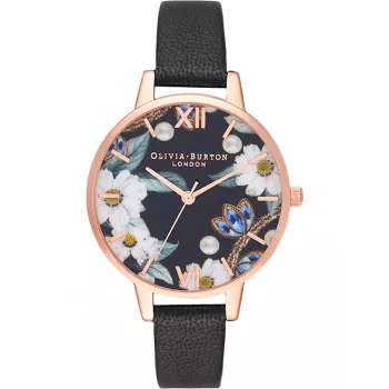 Olivia Burton Sieviešu Pulkstenis OB16GSET24 34mm ar Ziedu Ciparnīcu un Rokassprādzi