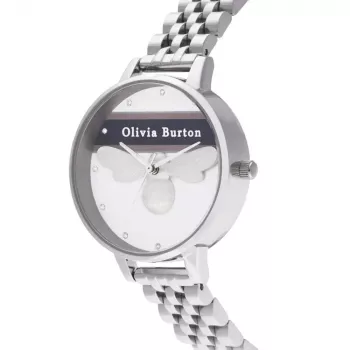 Olivia Burton Sieviešu Pulkstenis OB16VS07 (34 mm) - Rožu zelta toņa nerūsējošā tērauda korpuss, Pelēka ādas siksniņa